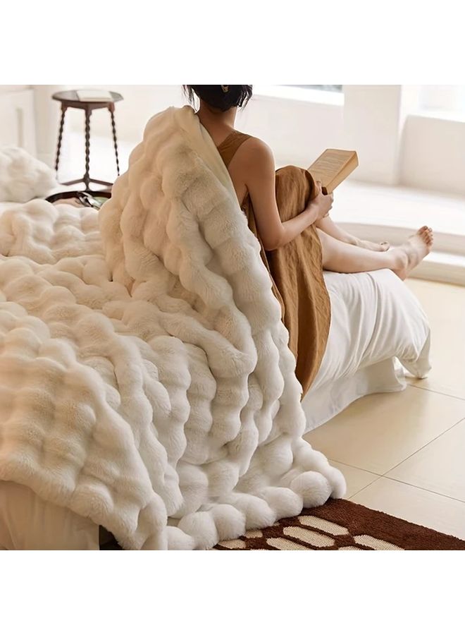 Light Camel Plush Double Layer All Season Blanket 51 18x62 99 Inches Machine Washable Soft Comforter For Bed Couch Travel Gift - Image 1